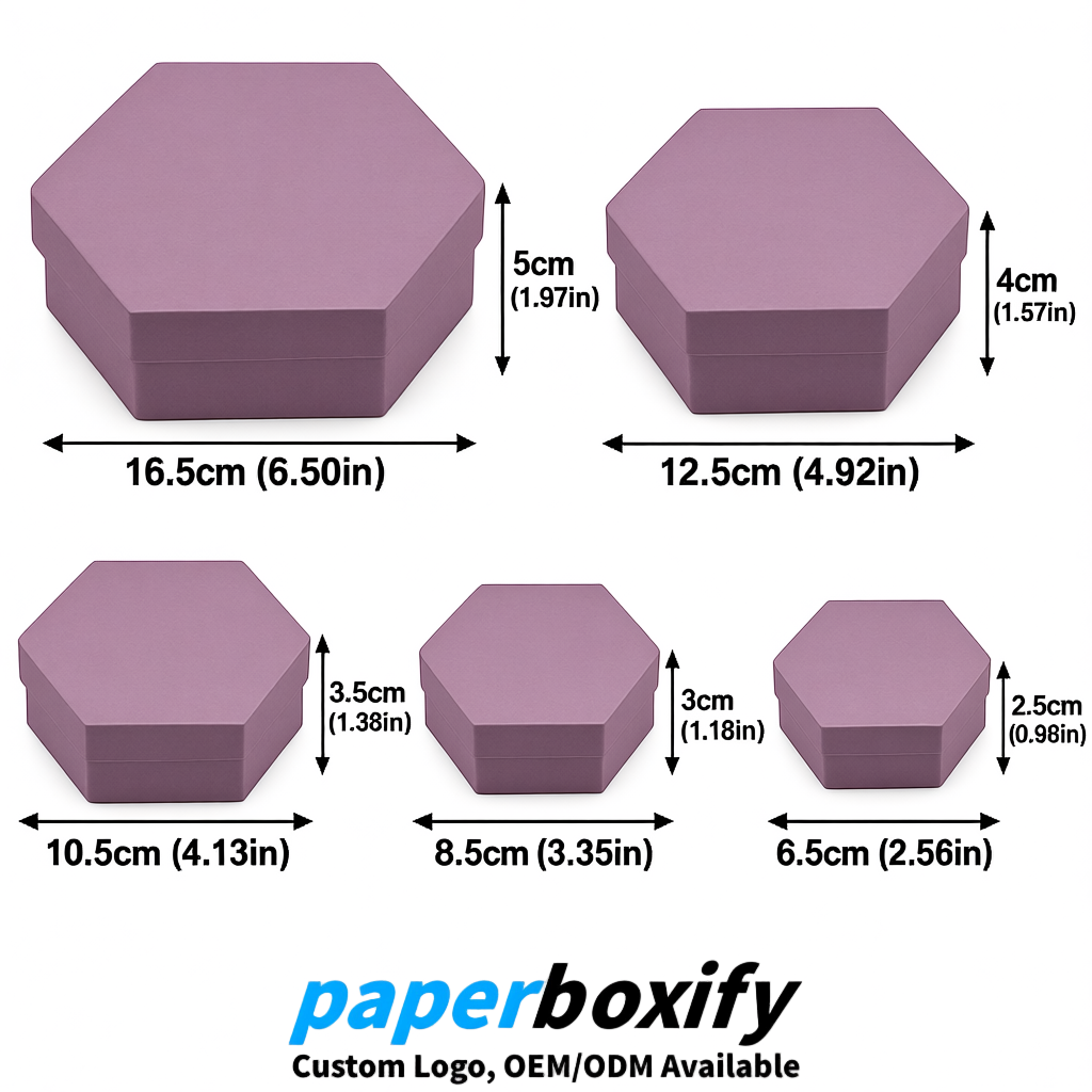 Mauve Paper Hexagon Box with Lid - Biodegrade Paper Mache Gift Boxes Manufacturer