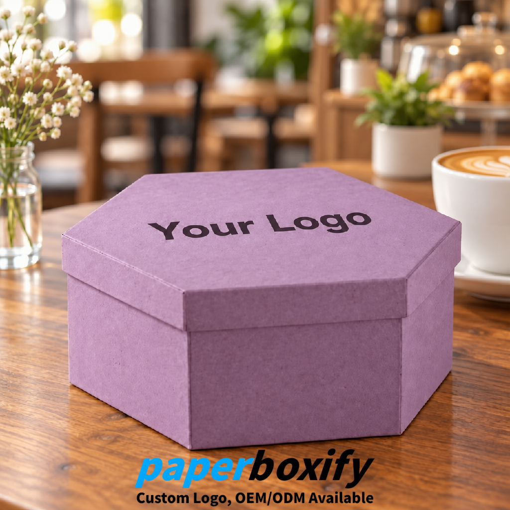 Mauve Paper Hexagon Box with Lid - Biodegrade Paper Mache Gift Boxes Manufacturer