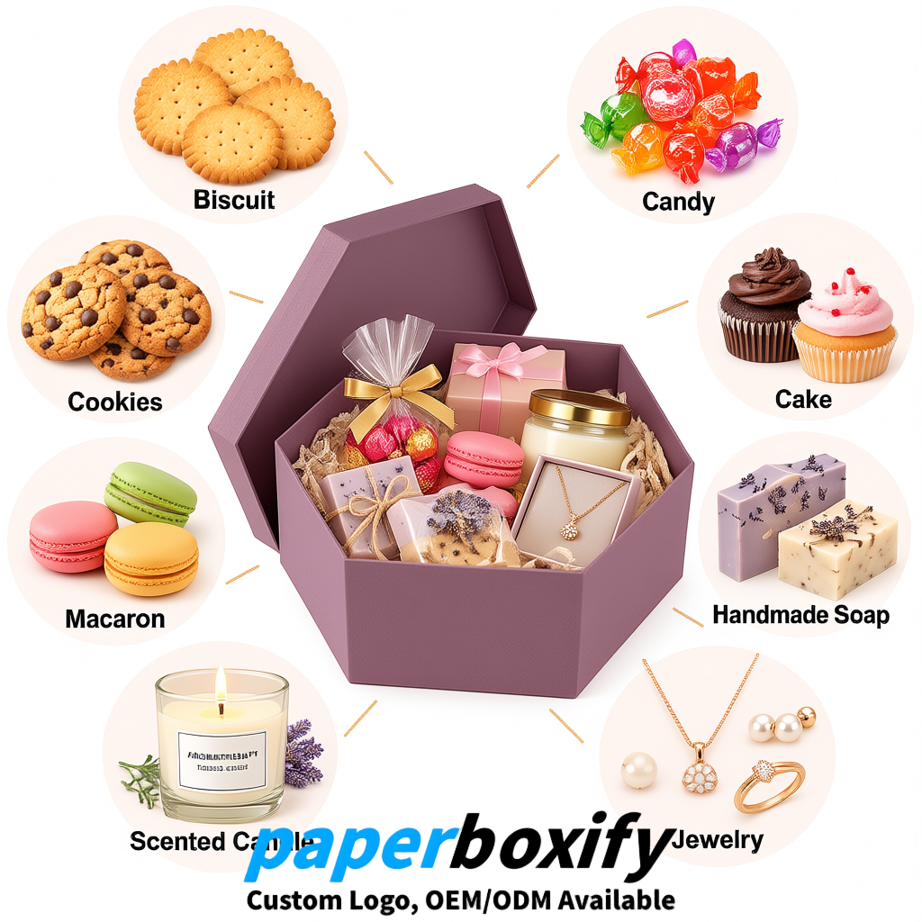 Mauve Paper Hexagon Box with Lid - Biodegrade Paper Mache Gift Boxes Manufacturer