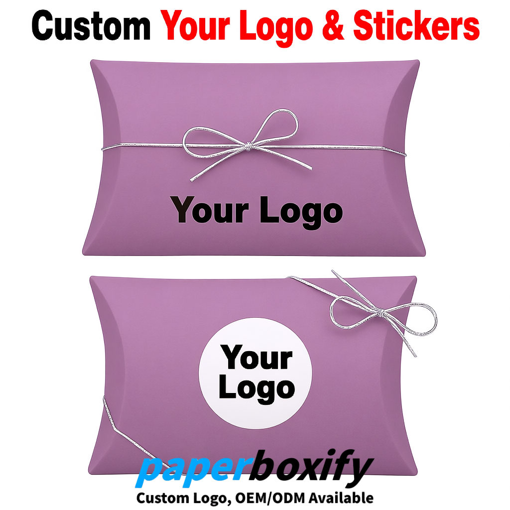 Bulk Mauve Kraft Pillow Gift Boxes with Ties 4.7x3x1 inch for Candy & Favors
