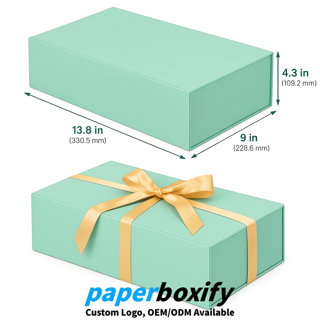 Mint Green Magnetic Closure Gift Box with Ribbon 13.8x9x4.3 inch Luxury Large Storage Box