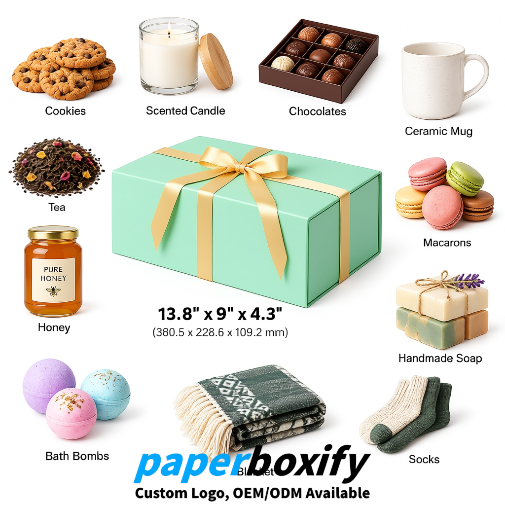 Mint Green Magnetic Closure Gift Box with Ribbon 13.8x9x4.3 inch Luxury Large Storage Box