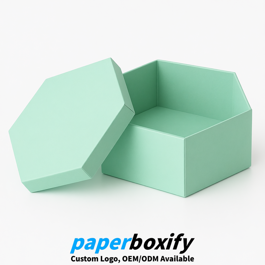 Mint Green Paper Hexagon Box with Lid - Biodegrade Paper Mache Gift Boxes Manufacturer