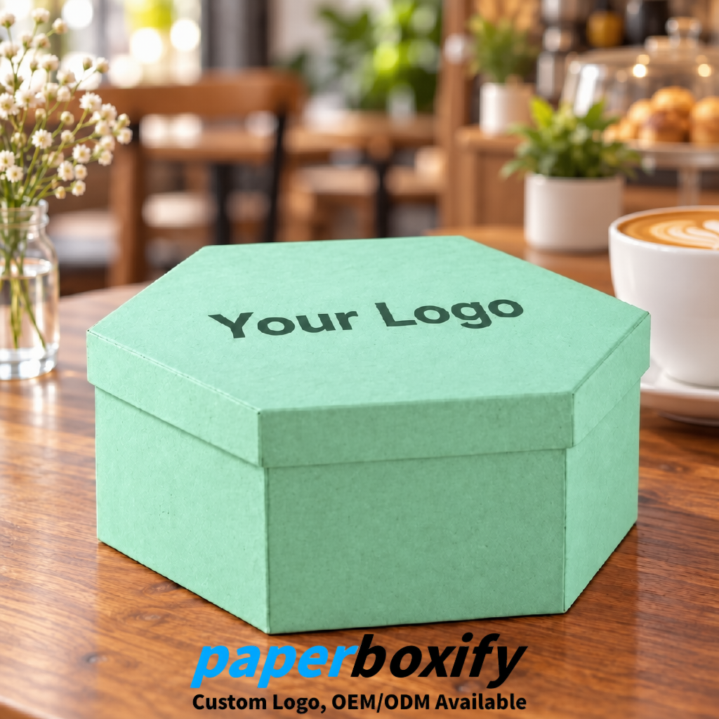 Mint Green Paper Hexagon Box with Lid - Biodegrade Paper Mache Gift Boxes Manufacturer