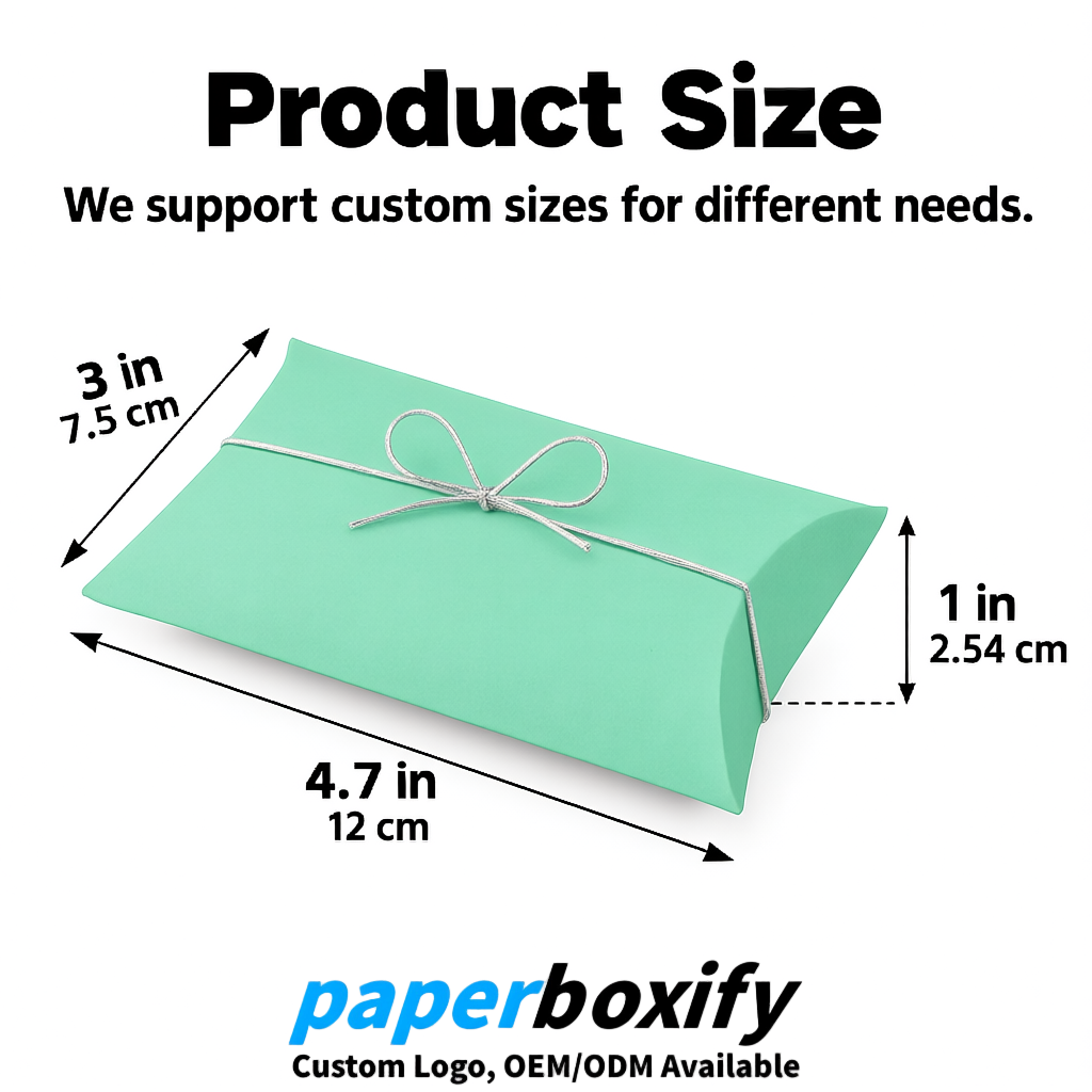 Bulk Mint Green Kraft Pillow Gift Boxes with Ties 4.7x3x1 inch for Candy & Favors