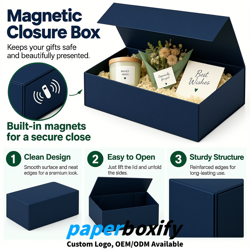 Navy Blue Magnetic Closure Gift Box with Ribbon 13.8x9x4.3 inch Luxury Large Storage Box