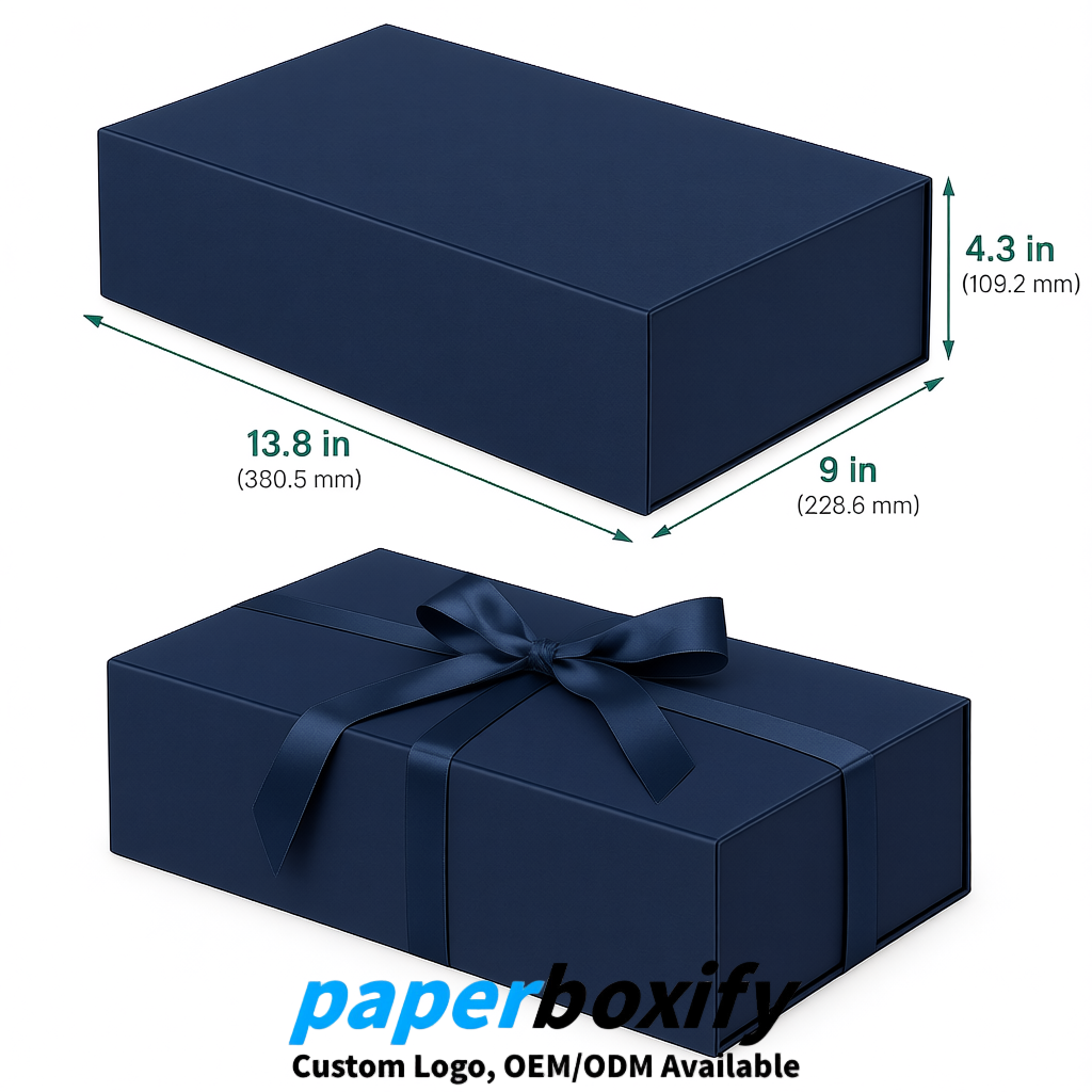 Navy Blue Magnetic Closure Gift Box with Ribbon 13.8x9x4.3 inch Luxury Large Storage Box