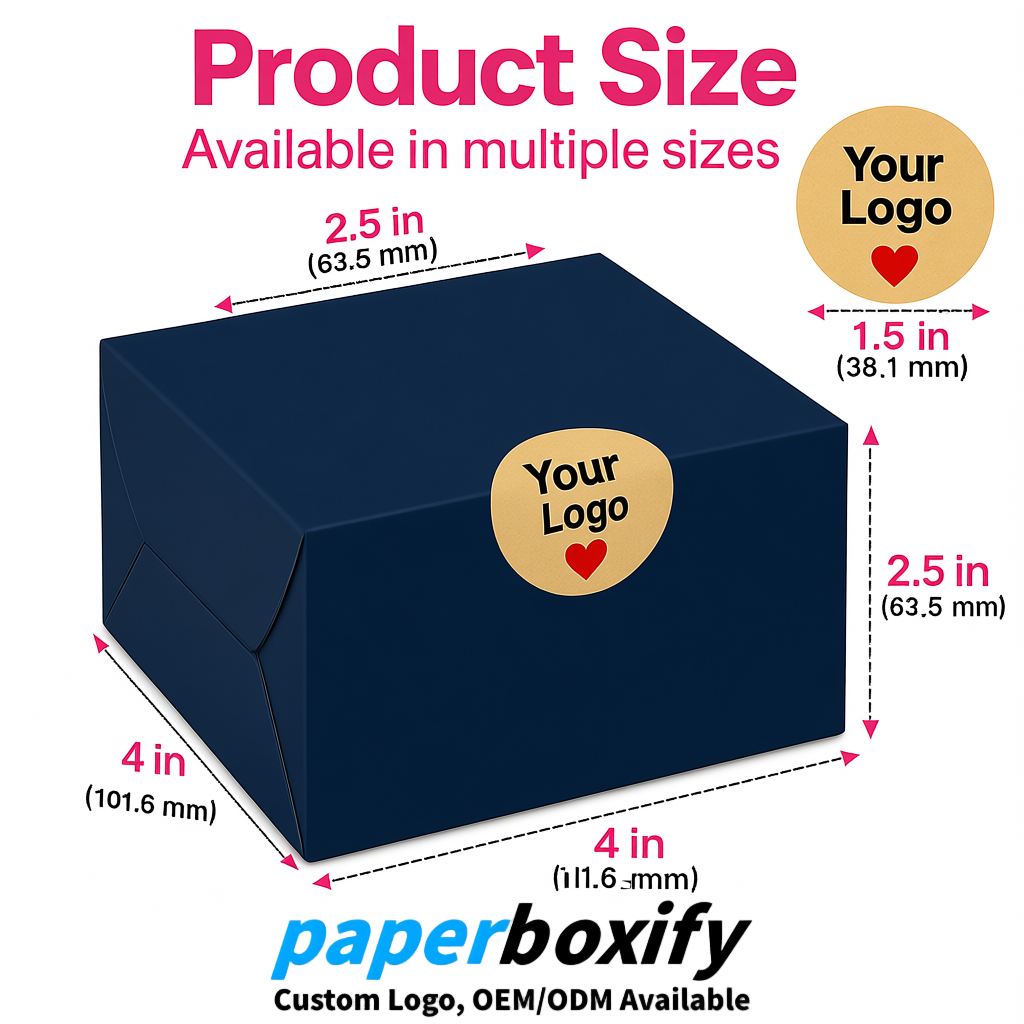 Navy Blue Paper Cookie Boxes with Window and Stickers 4x4x2.5 inch