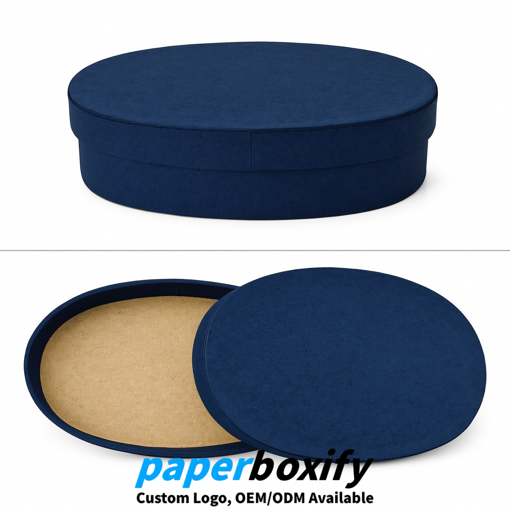 Navy Blue Oval Paper Mache Boxes with Lids - Cardboard boxes Factory