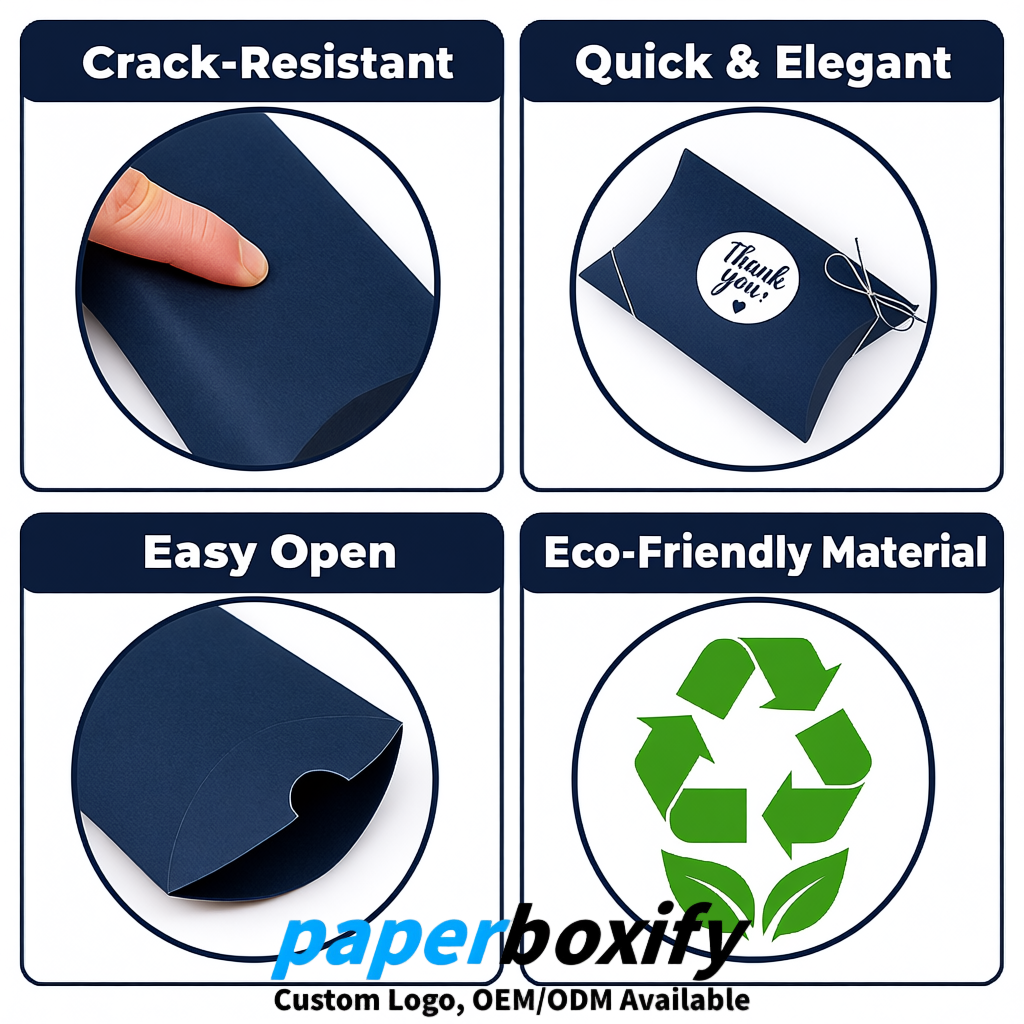Bulk Navy Blue Kraft Pillow Gift Boxes with Ties 4.7x3x1 inch for Candy & Favors
