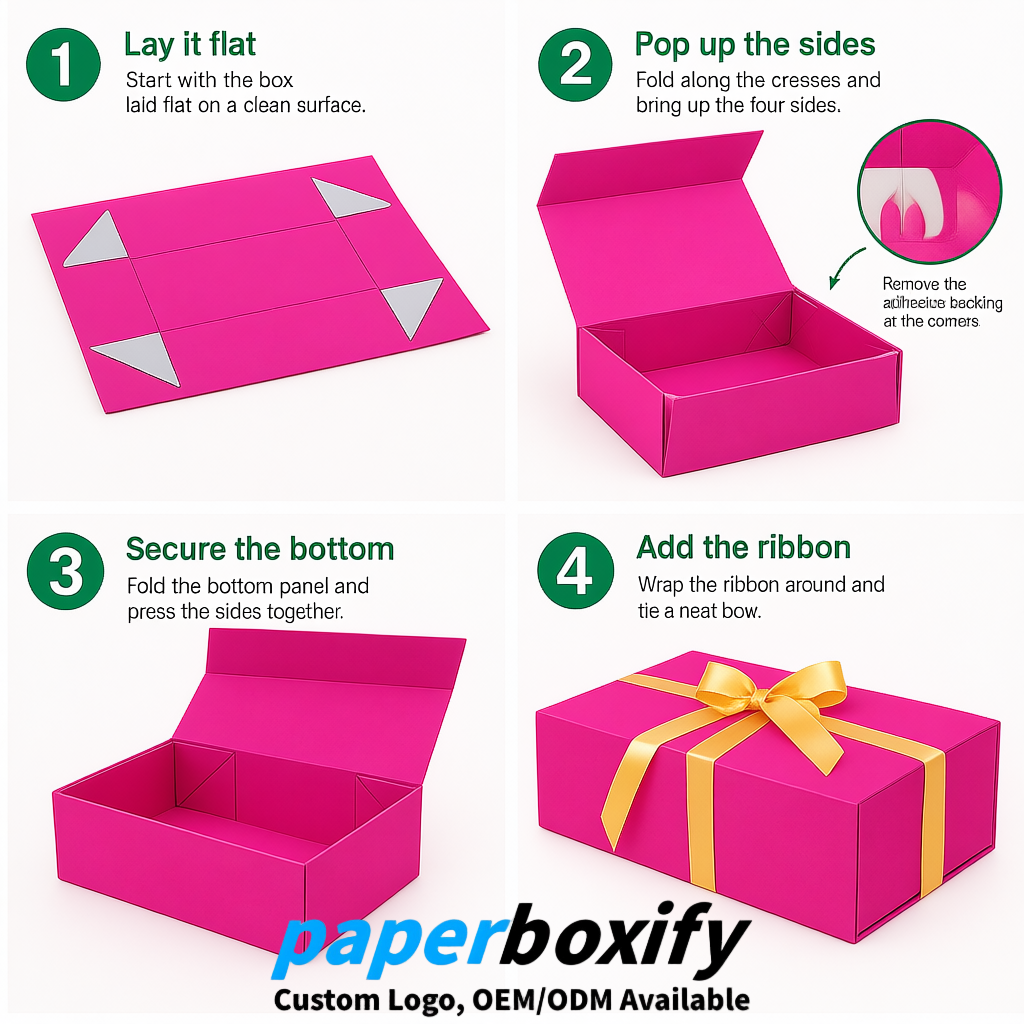Neon Pink Magnetic Closure Gift Box with Ribbon 13.8x9x4.3 inch Luxury Large Storage Box