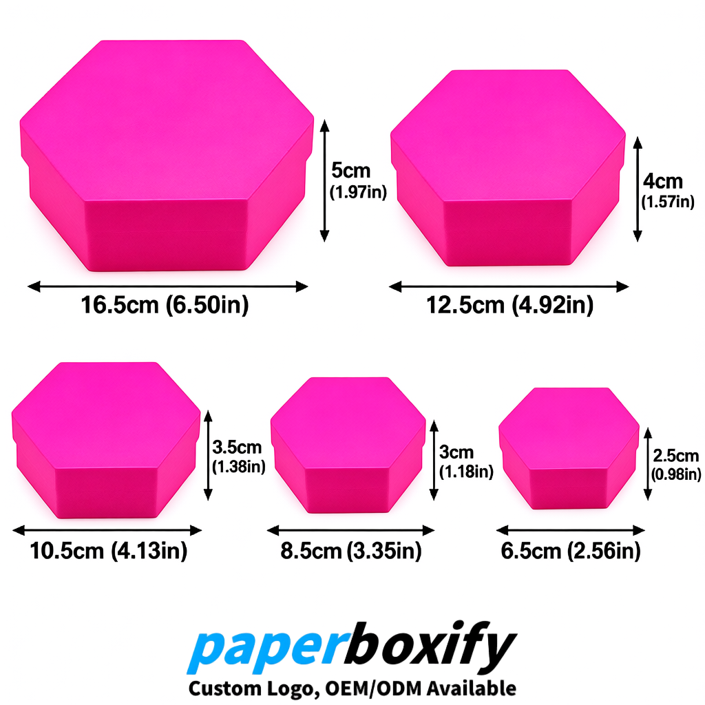 Neon Pink Paper Hexagon Box with Lid - Biodegrade Paper Mache Gift Boxes Manufacturer