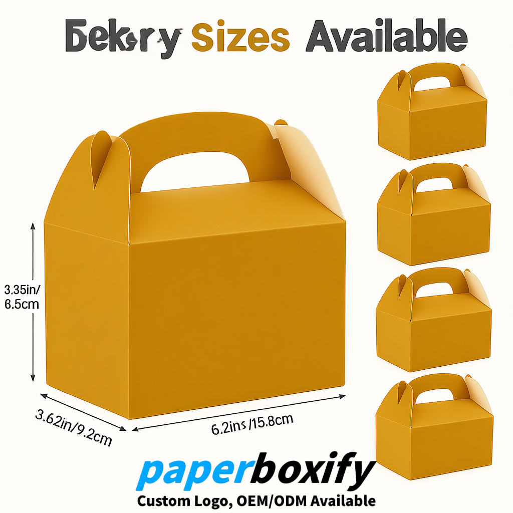 Ochre Gable Boxes with Handles 6.22x3.35x3.62 inch Kraft Paper Party Favors Boxes in Bulk