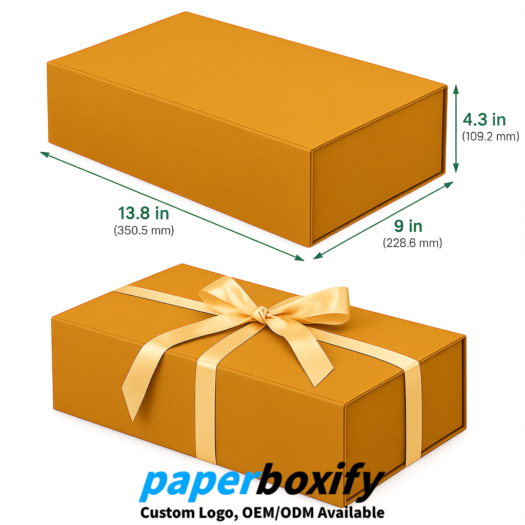 Ochre Magnetic Closure Gift Box with Ribbon 13.8x9x4.3 inch Luxury Large Storage Box