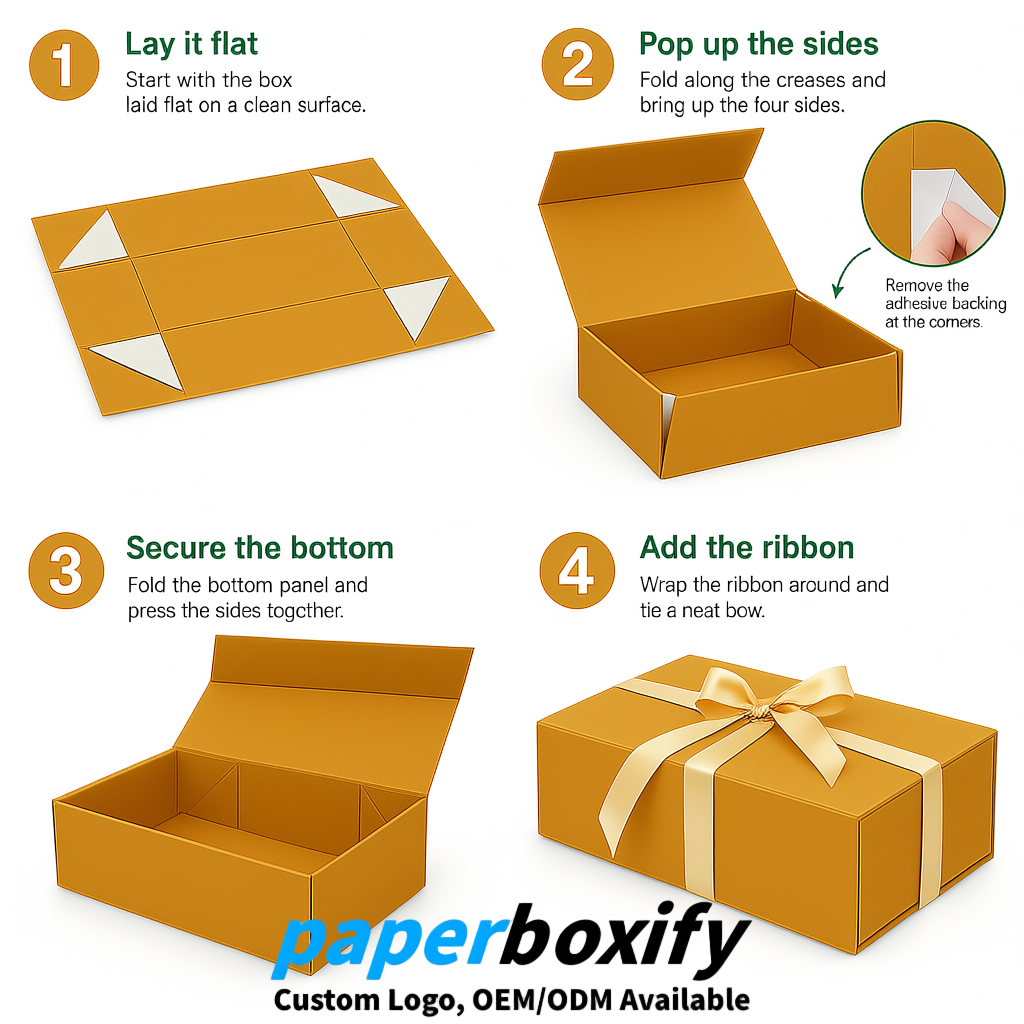 Ochre Magnetic Closure Gift Box with Ribbon 13.8x9x4.3 inch Luxury Large Storage Box