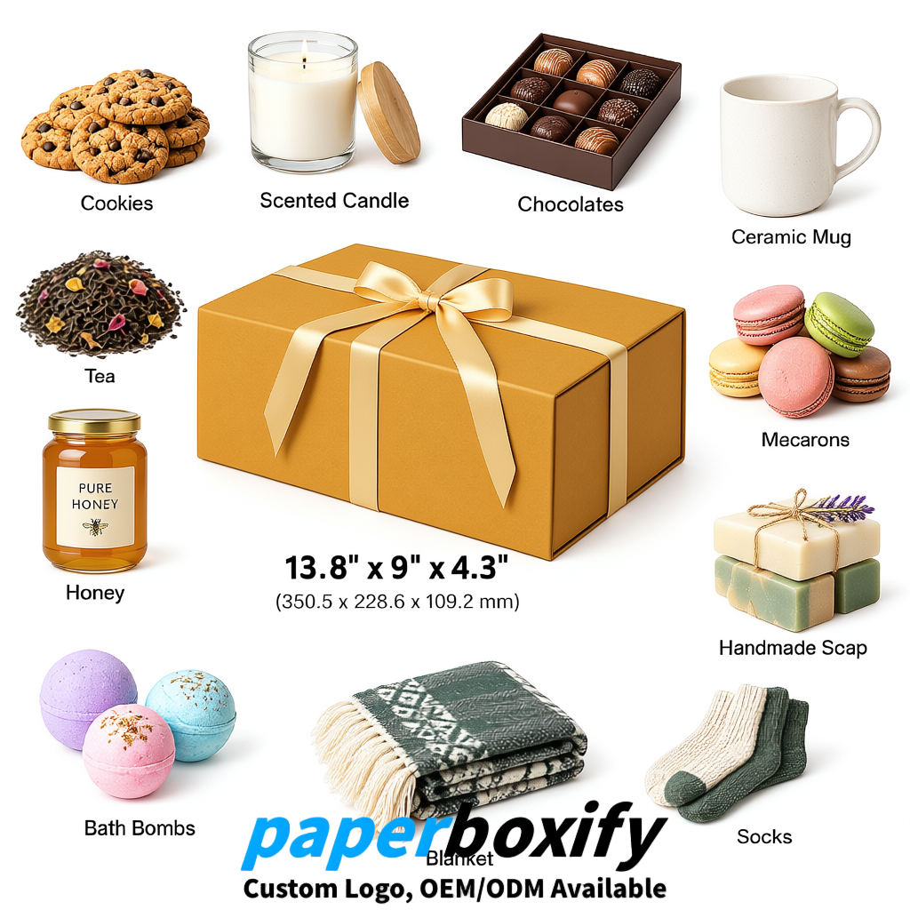 Ochre Magnetic Closure Gift Box with Ribbon 13.8x9x4.3 inch Luxury Large Storage Box
