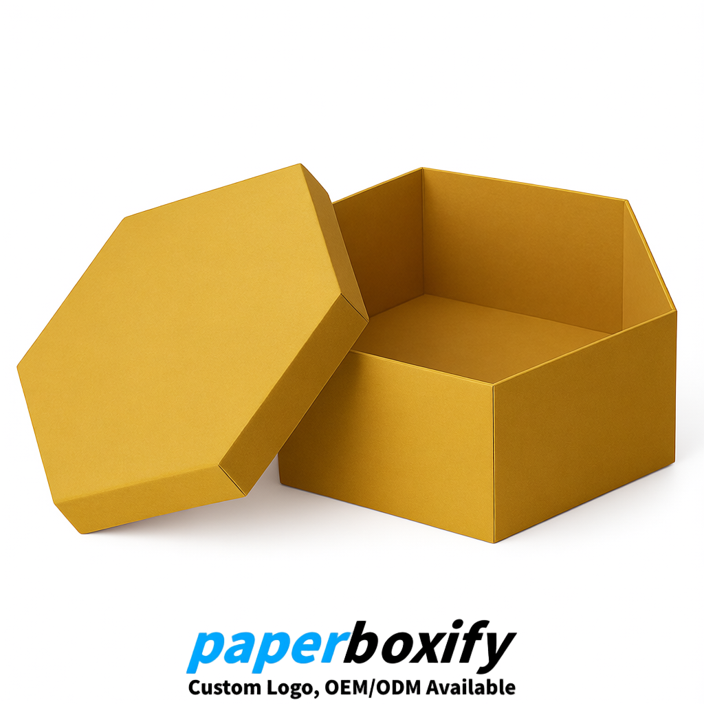 Ochre Paper Hexagon Box with Lid - Biodegrade Paper Mache Gift Boxes Manufacturer