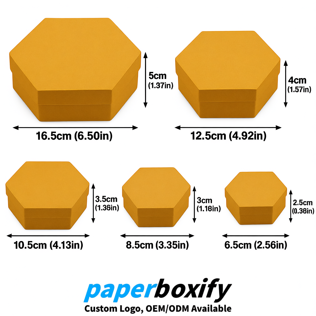 Ochre Paper Hexagon Box with Lid - Biodegrade Paper Mache Gift Boxes Manufacturer