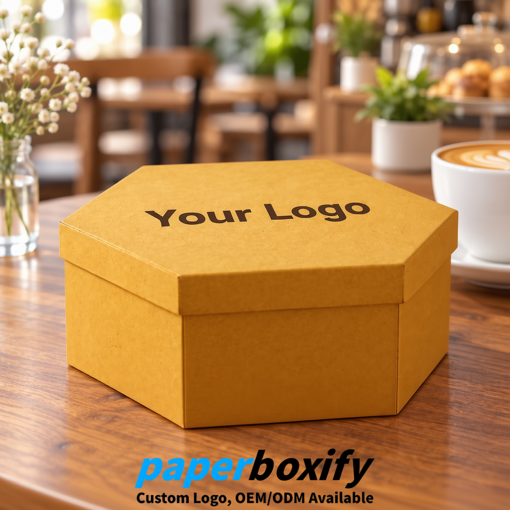 Ochre Paper Hexagon Box with Lid - Biodegrade Paper Mache Gift Boxes Manufacturer