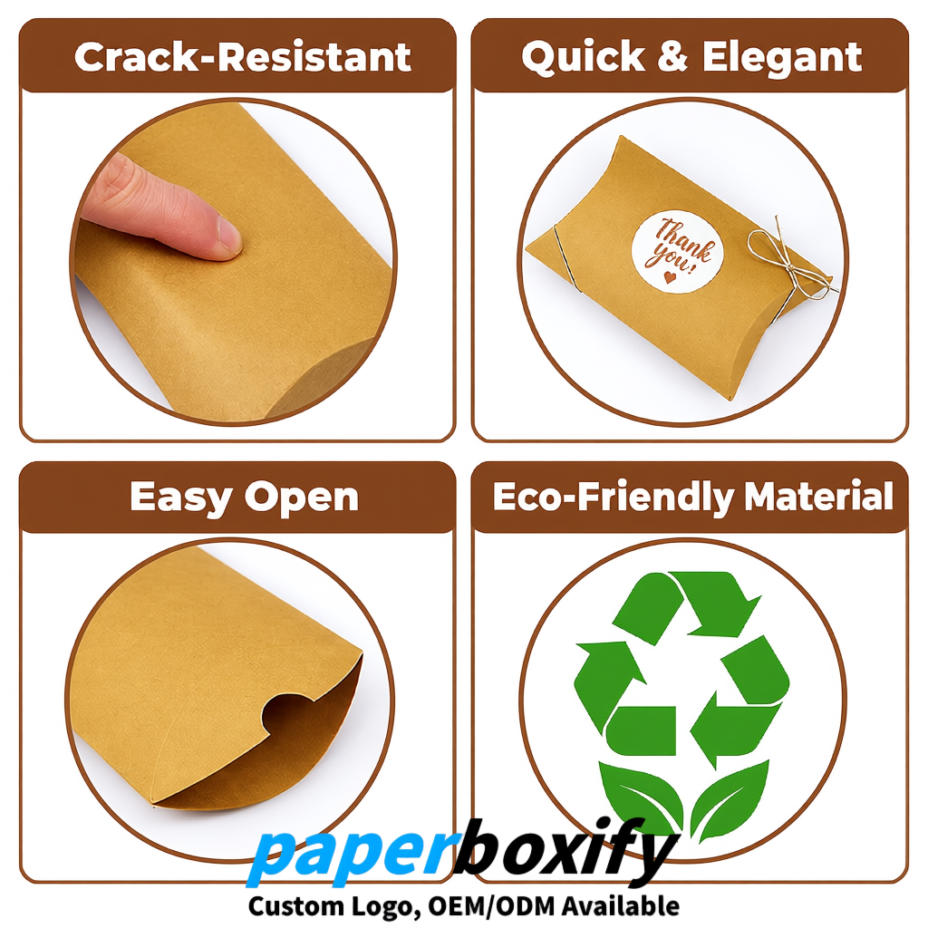 Bulk Ochre Kraft Pillow Gift Boxes with Ties 4.7x3x1 inch for Candy & Favors Bulk Ochre Kraft Pillow Gift Boxes with Ties 4.7x3x1 inch for Candy & Favors