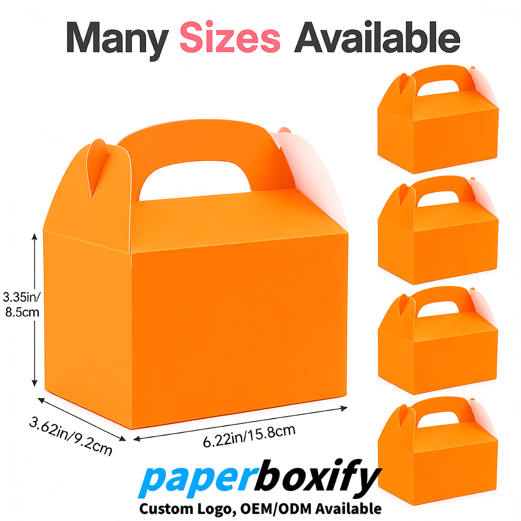 Orange Gable Boxes with Handles 6.22x3.35x3.62 inch Kraft Paper Party Favors Boxes in Bulk