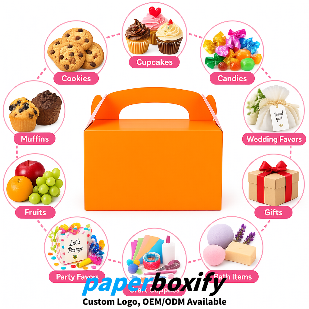 Orange Gable Boxes with Handles 6.22x3.35x3.62 inch Kraft Paper Party Favors Boxes in Bulk