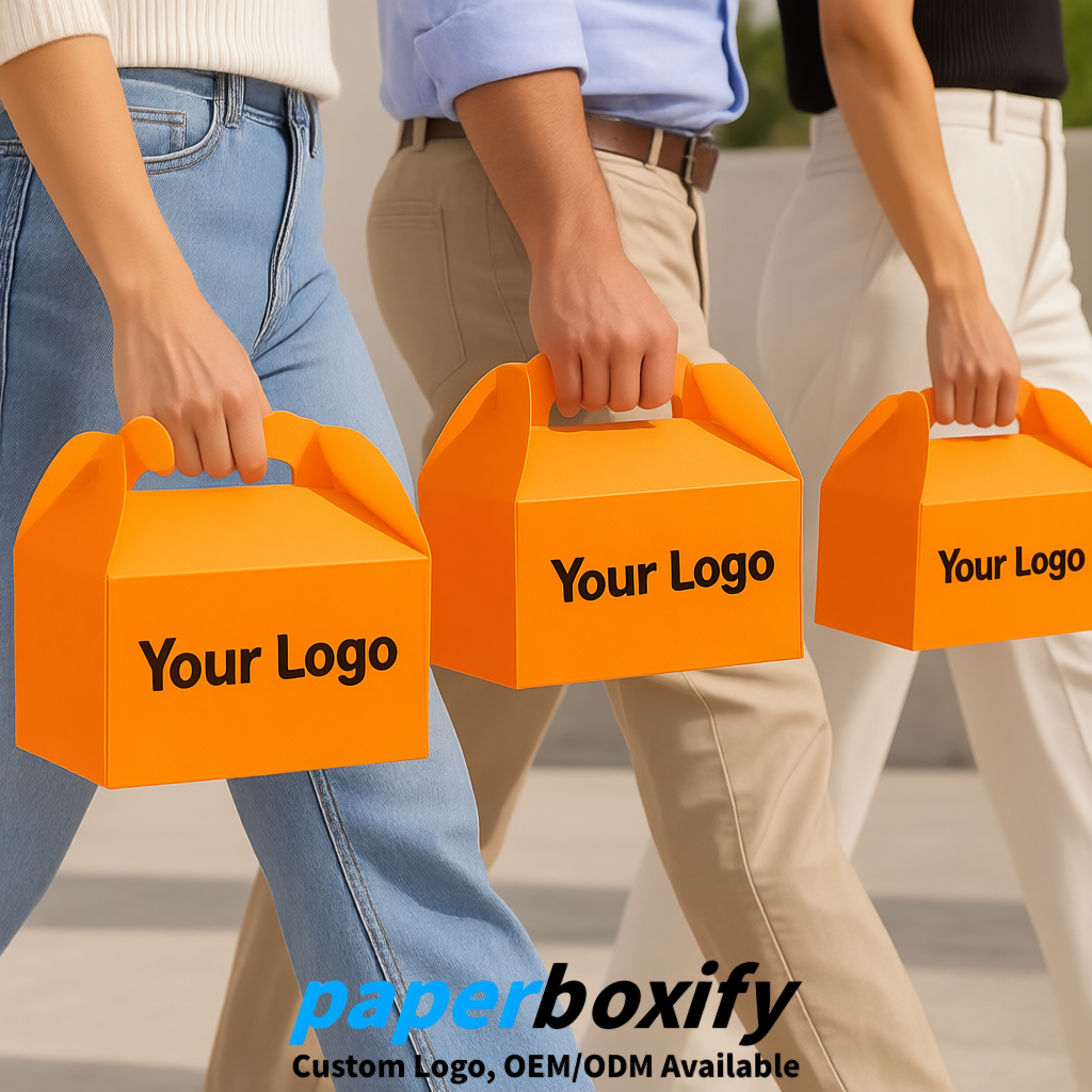 Orange Gable Boxes with Handles 6.22x3.35x3.62 inch Kraft Paper Party Favors Boxes in Bulk