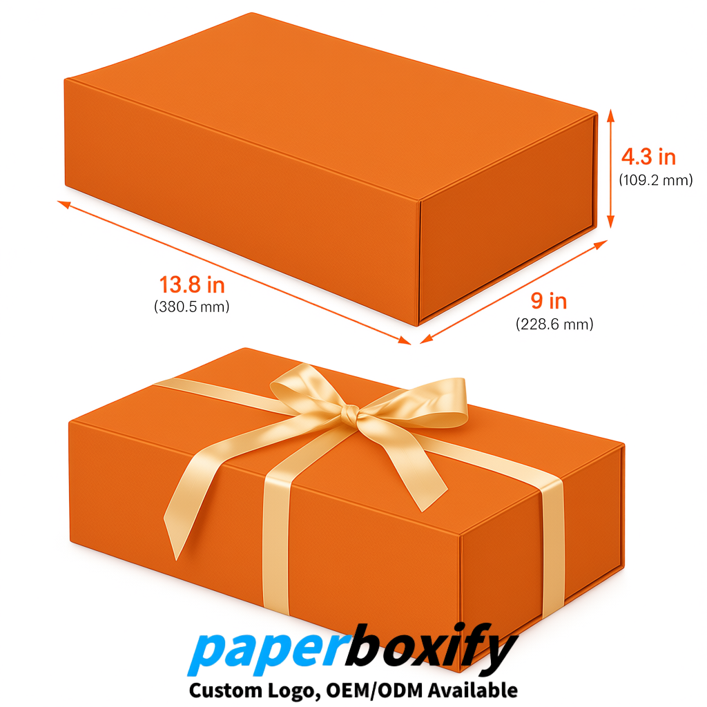 Orange Magnetic Closure Gift Box with Ribbon 13.8x9x4.3 inch Luxury Large Storage Box Orange Magnetic Closure Gift Box with Ribbon 13.8x9x4.3 inch Luxury Large Storage Box