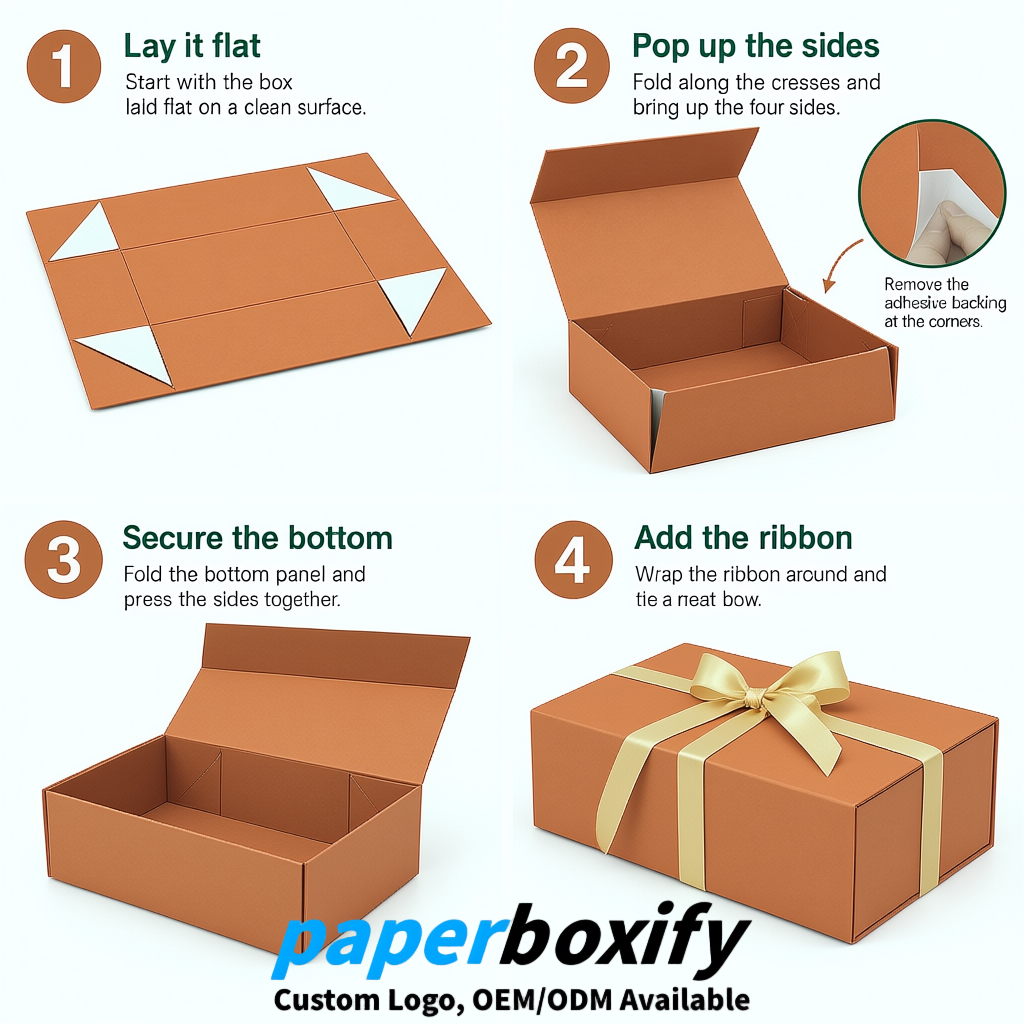 Orange Magnetic Closure Gift Box​ with Ribbon 13.8x9x4.3 inch Luxury Large Storage Box