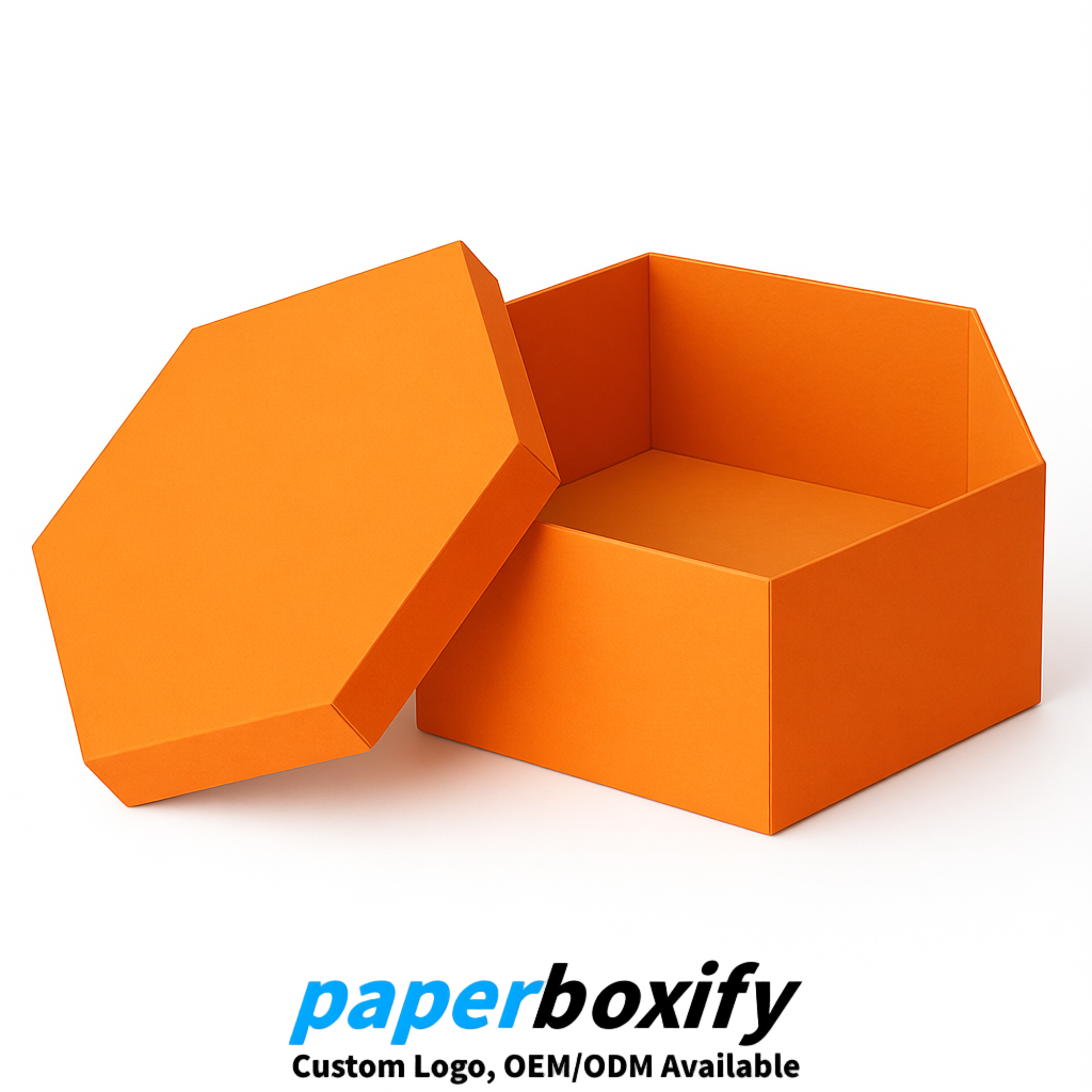 Orange Paper Hexagon Box with Lid - Biodegrade Paper Mache Gift Boxes Manufacturer