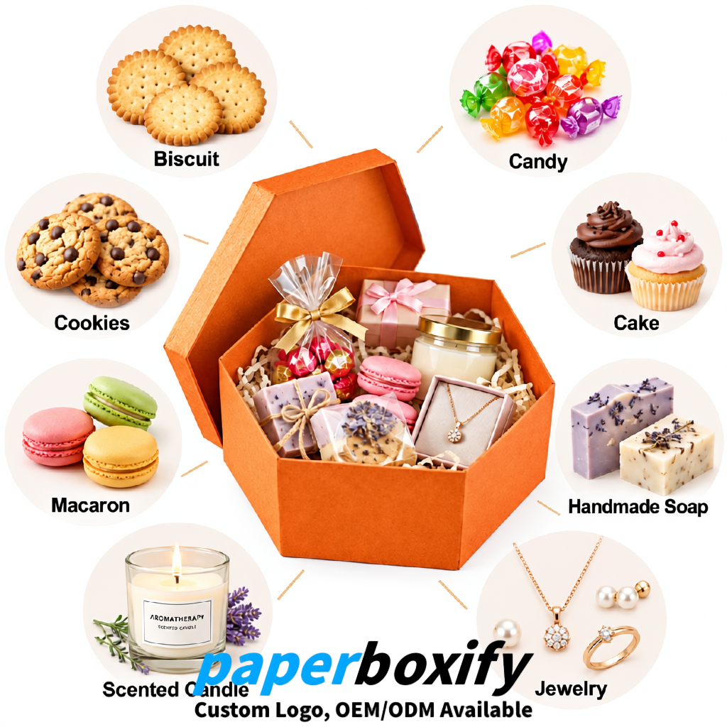 Orange Paper Hexagon Box with Lid - Biodegrade Paper Mache Gift Boxes Manufacturer