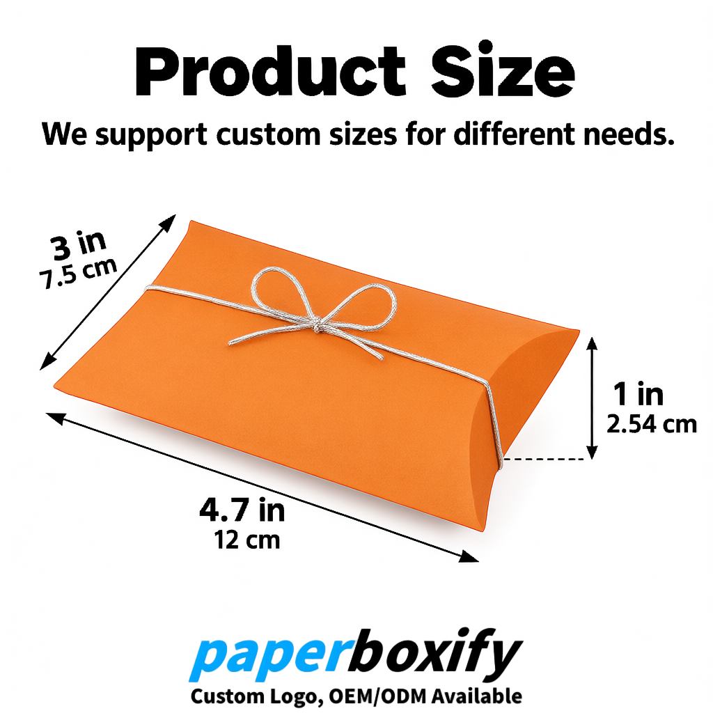 Bulk Orange Kraft Pillow Gift Boxes with Ties 4.7x3x1 inch for Candy & Favors