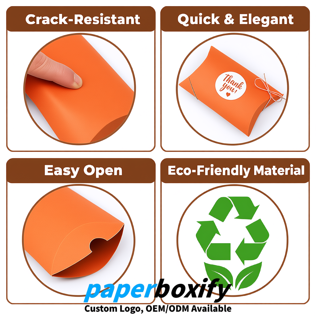 Bulk Orange Kraft Pillow Gift Boxes with Ties 4.7x3x1 inch for Candy & Favors