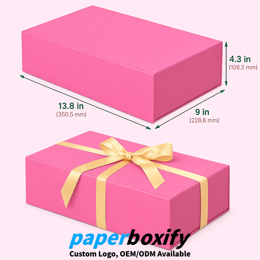 Pink Magnetic Closure Gift Box with Ribbon 13.8x9x4.3 inch Luxury Large Storage Box