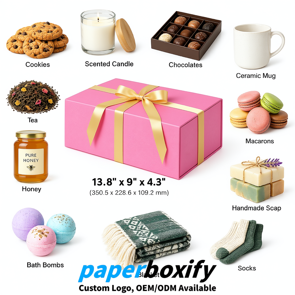 Pink Magnetic Closure Gift Box with Ribbon 13.8x9x4.3 inch Luxury Large Storage Box