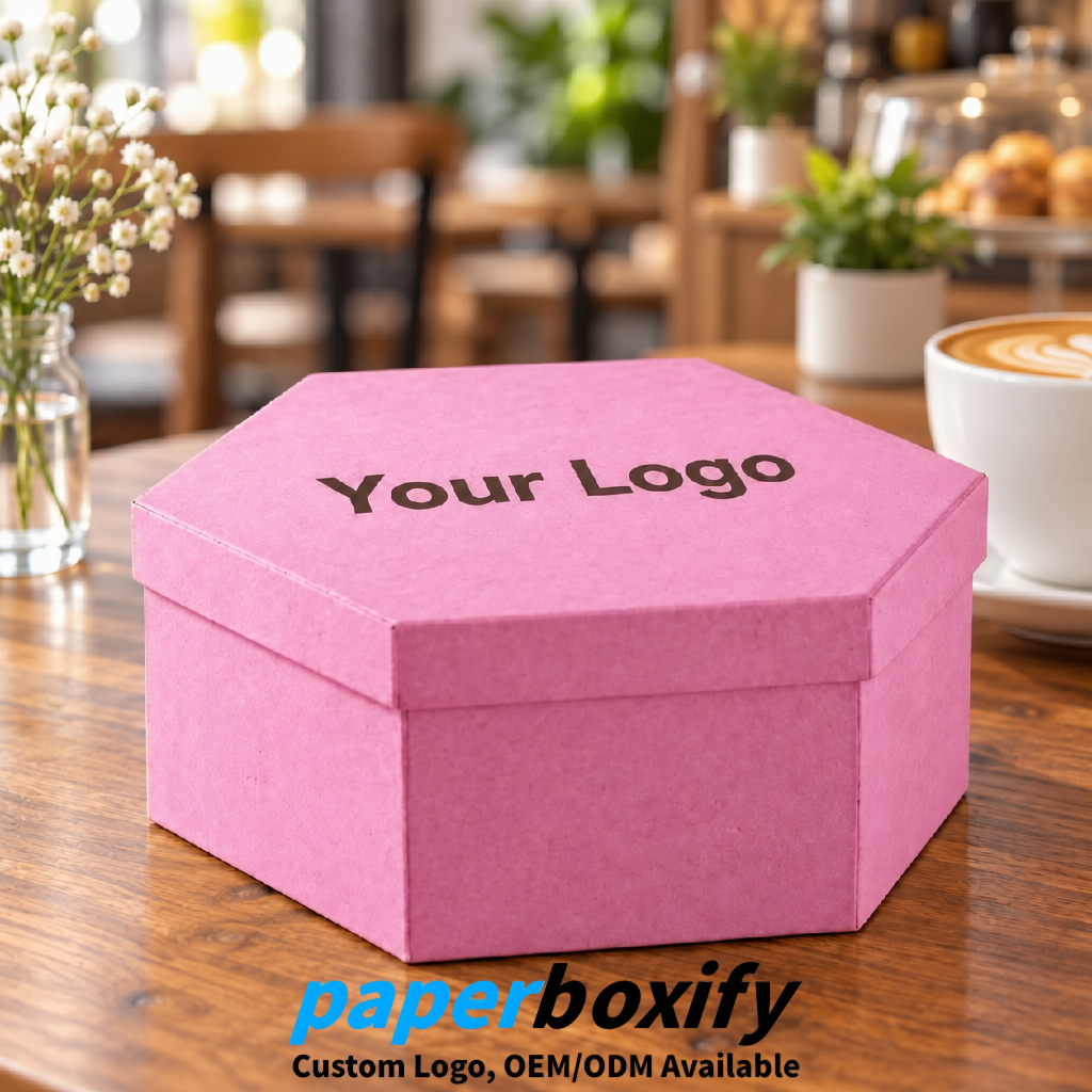 Pink Paper Hexagon Box with Lid - Biodegrade Paper Mache Gift Boxes Manufacturer