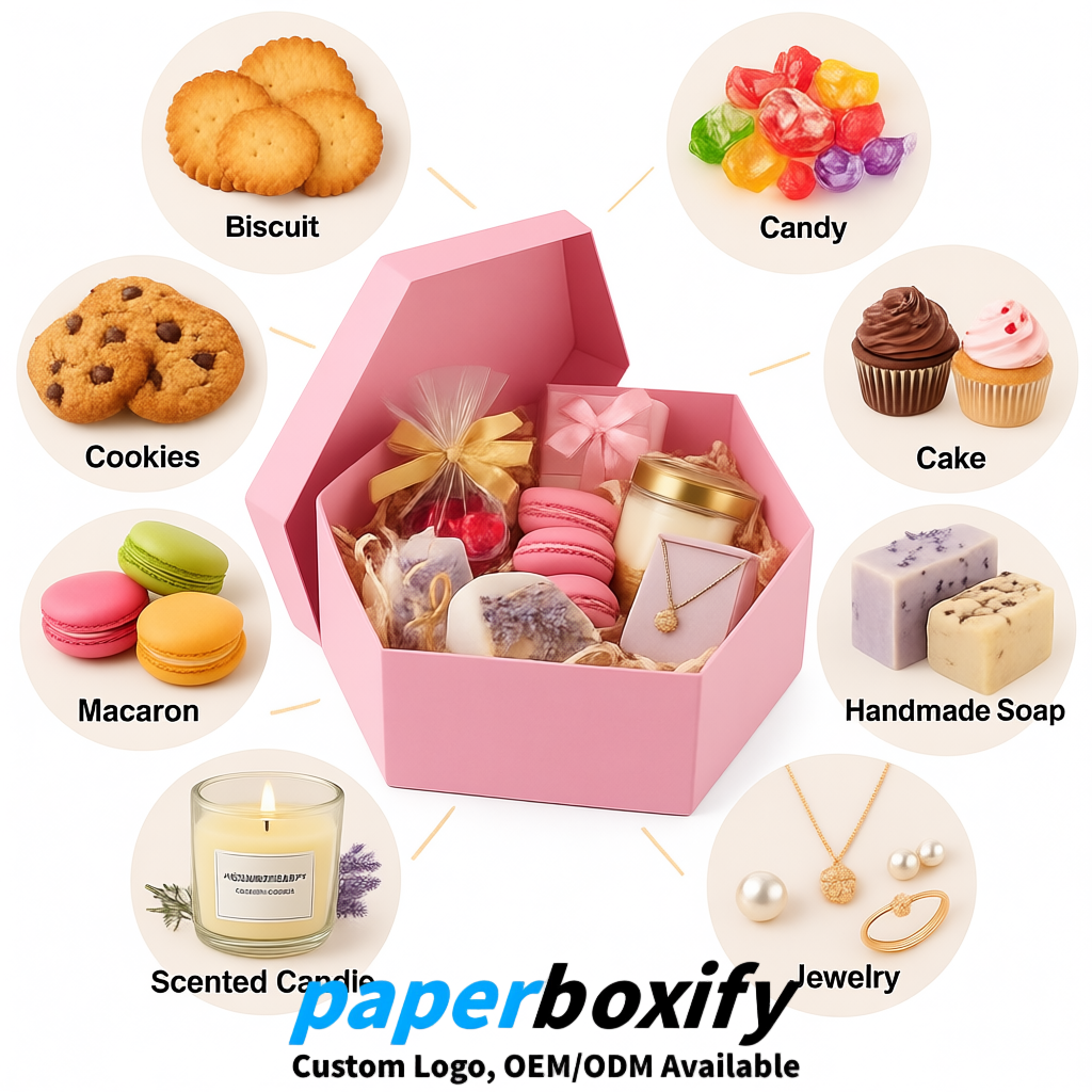 Pink Paper Hexagon Box with Lid - Biodegrade Paper Mache Gift Boxes Manufacturer