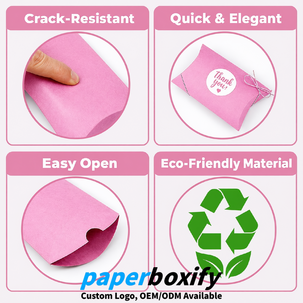 Bulk Pink Kraft Pillow Gift Boxes with Ties 4.7x3x1 inch for Candy & Favors