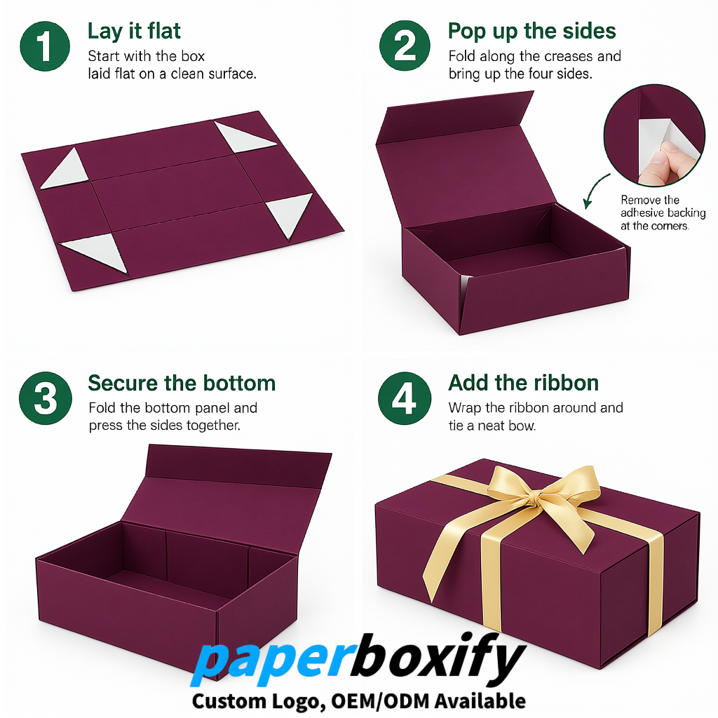 Plum Magnetic Closure Gift Box with Ribbon 13.8x9x4.3 inch Luxury Large Storage Box