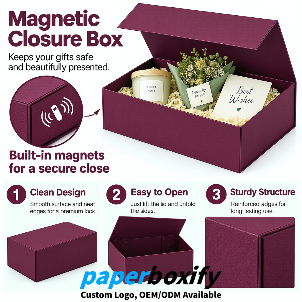 Plum Magnetic Closure Gift Box with Ribbon 13.8x9x4.3 inch Luxury Large Storage Box Plum Magnetic Closure Gift Box with Ribbon 13.8x9x4.3 inch Luxury Large Storage Box