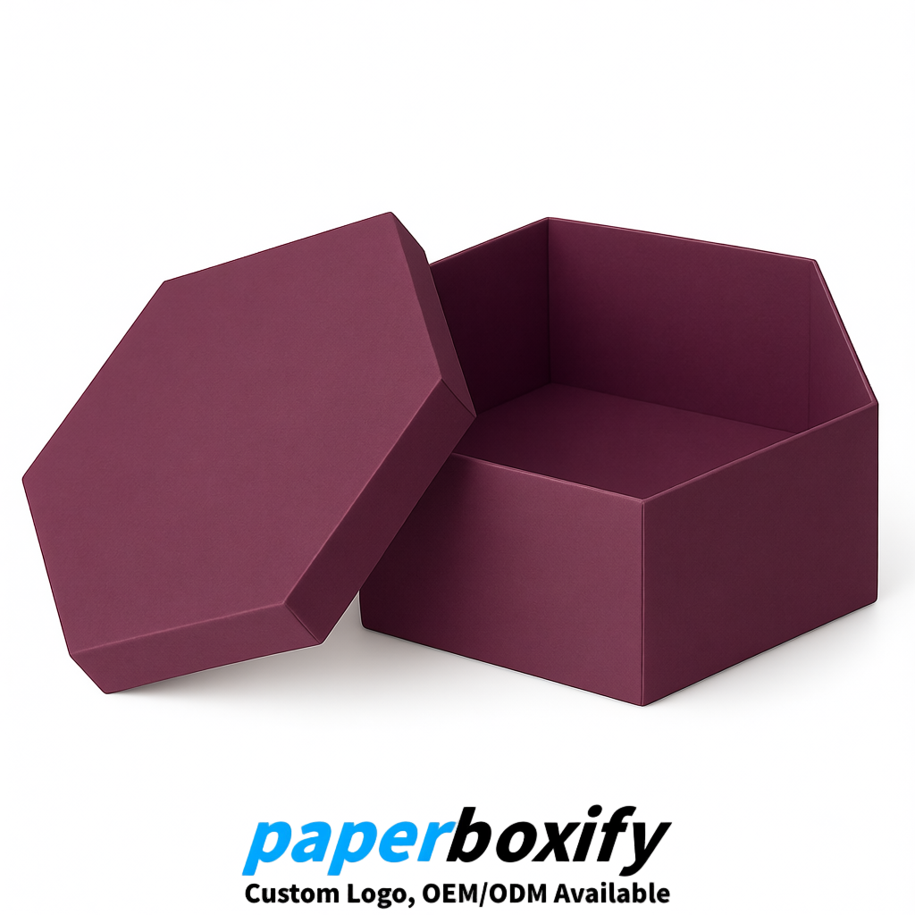 Plum Paper Hexagon Box with Lid - Biodegrade Paper Mache Gift Boxes Manufacturer