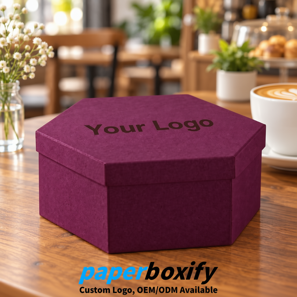 Plum Paper Hexagon Box with Lid - Biodegrade Paper Mache Gift Boxes Manufacturer