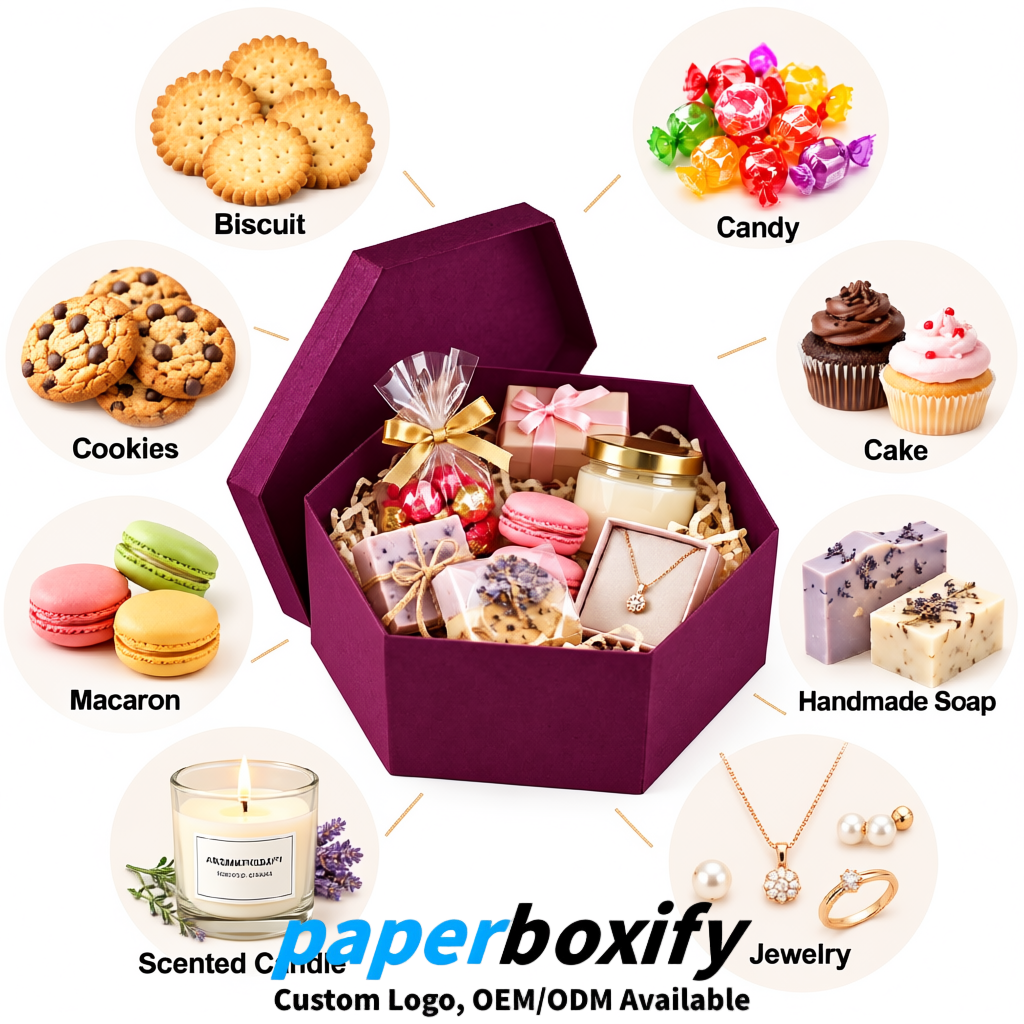Plum Paper Hexagon Box with Lid - Biodegrade Paper Mache Gift Boxes Manufacturer