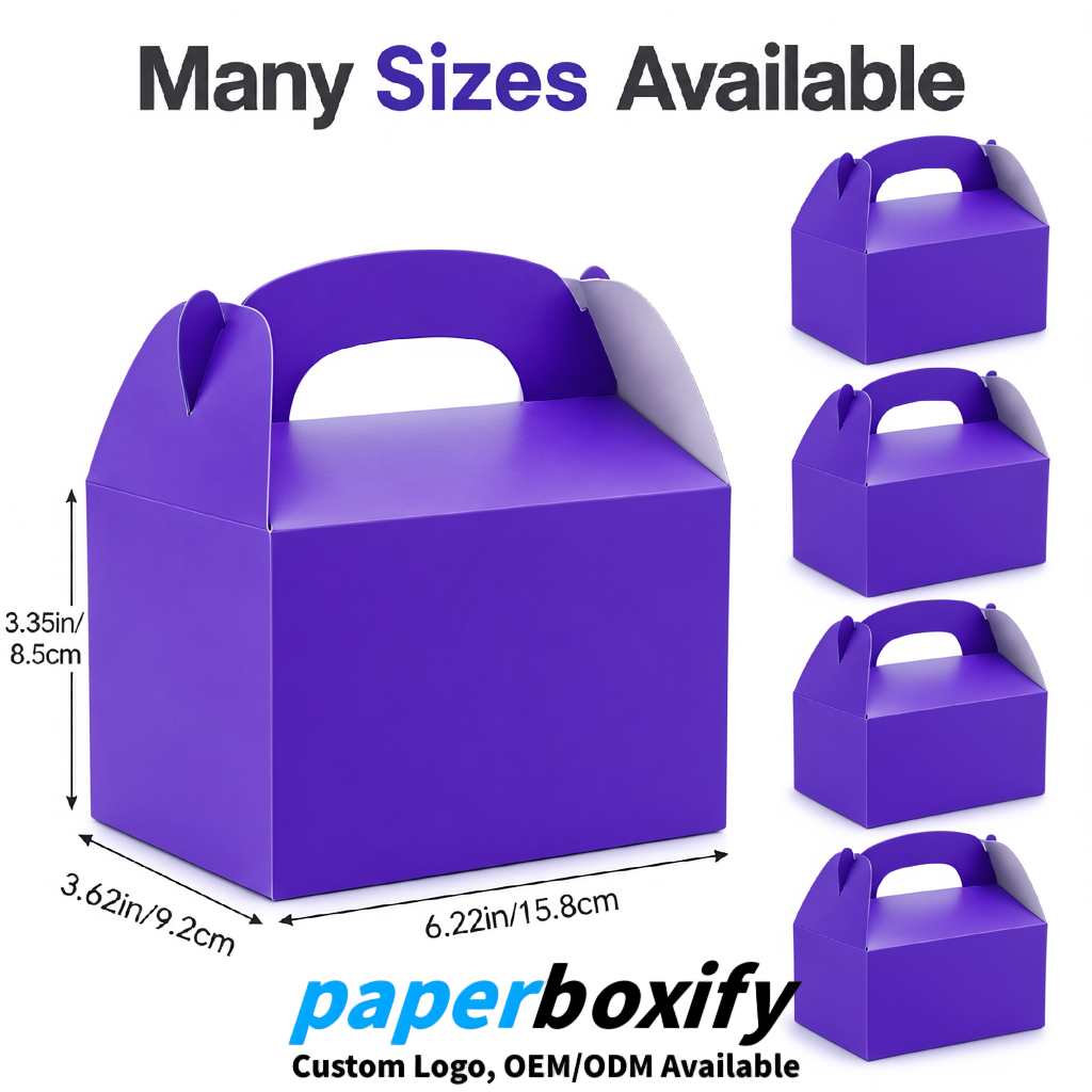 Purple Gable Boxes with Handles 6.22x3.35x3.62 inch Kraft Paper Party Favors Boxes in Bulk