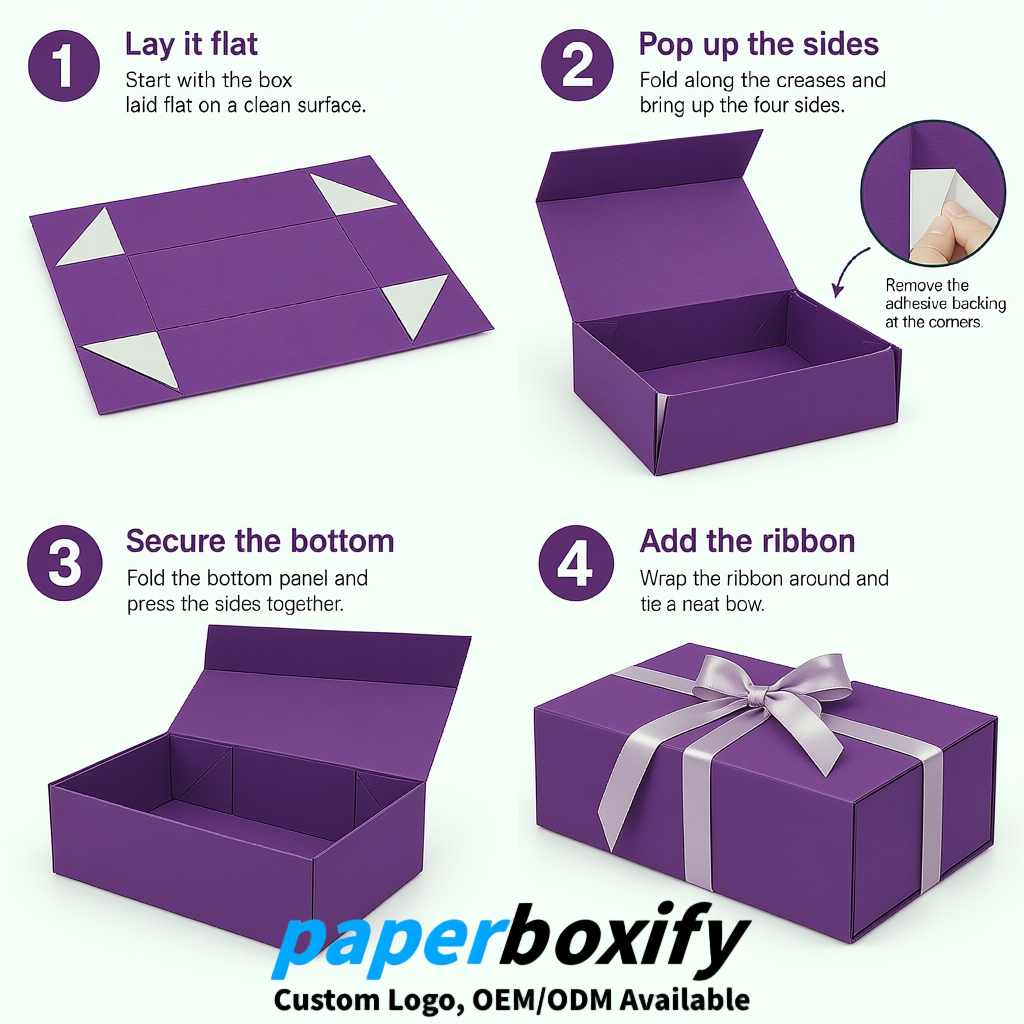 Purple Magnetic Closure Gift Box with Ribbon 13.8x9x4.3 inch Luxury Large Storage Box