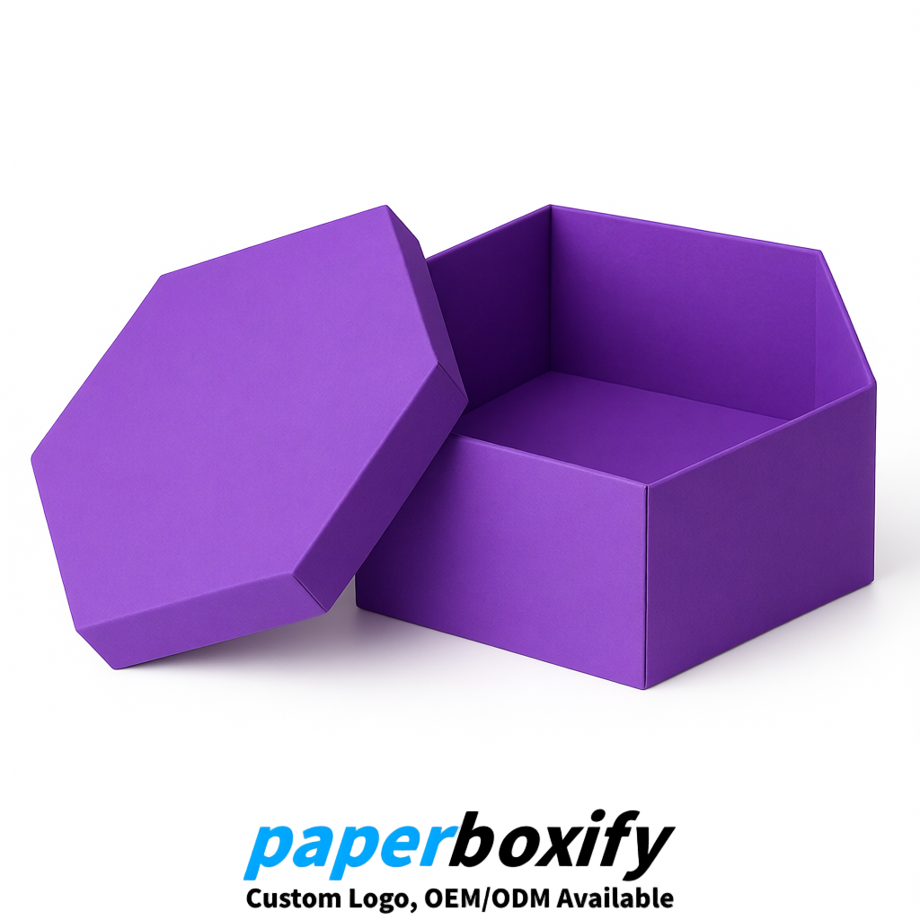 Purple Paper Hexagon Box with Lid - Biodegrade Paper Mache Gift Boxes Manufacturer