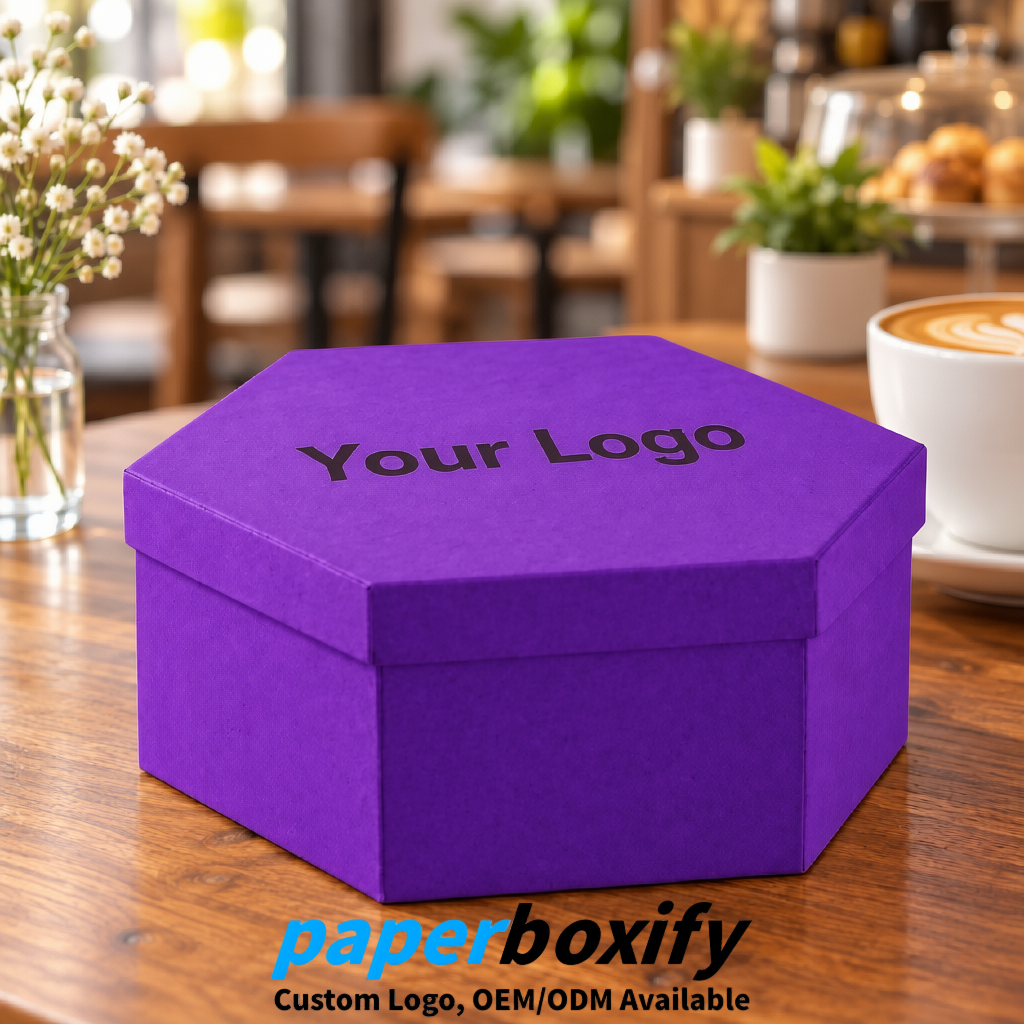 Purple Paper Hexagon Box with Lid - Biodegrade Paper Mache Gift Boxes Manufacturer