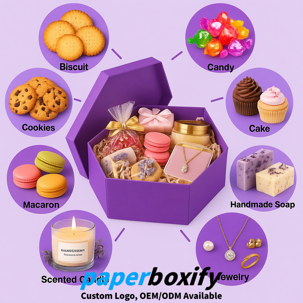 Purple Paper Hexagon Box with Lid - Biodegrade Paper Mache Gift Boxes Manufacturer