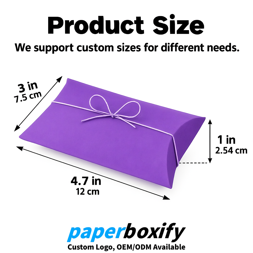 Bulk Purple Kraft Pillow Gift Boxes with Ties 4.7x3x1 inch for Candy & Favors