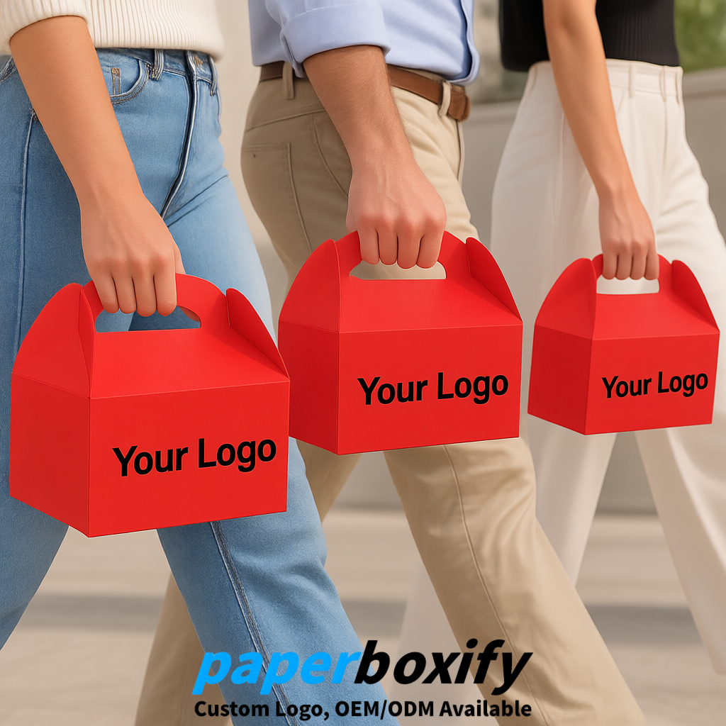 Red Gable Boxes with Handles 6.22x3.35x3.62 inch Kraft Paper Party Favors Boxes in Bulk